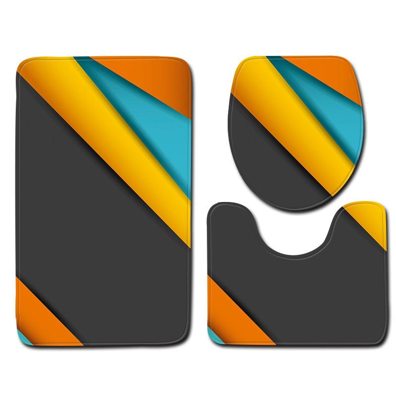 3D Color Block Bathroom Toilet Three-Piece Floor Mat Doormat Bathroom Carpet