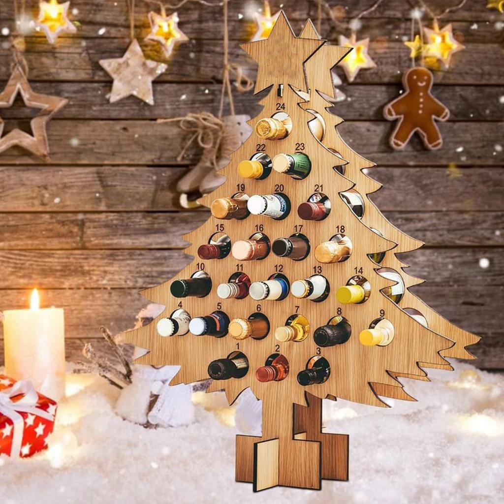 Adult Xmas Countdown Wine Rack Round Shape S Size Wood Countdown Calendar Xmas Wine Stand for Decoration