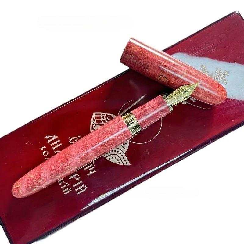 Handmade LacquerJinhao Pattern Stabilized Wood Fountain Pen Long Knife Nib Ink Pen School Office Supplies Students Writing Gift