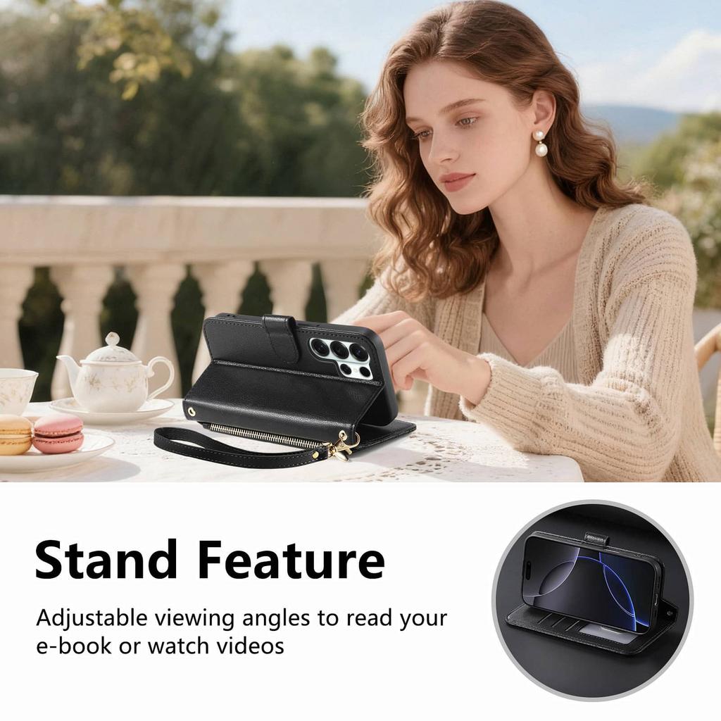 Wallet Crossbody Case for Samsung Galaxy S26 S25 S24 S23 FE S22 Ultra, Quilted Flip Zipper Card Holder with Strap Lanyard Cover