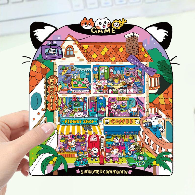 Cartoon Large Strawberry House Landscaping Sticker 3D Miniature World Unzipped DIY Scene Manual