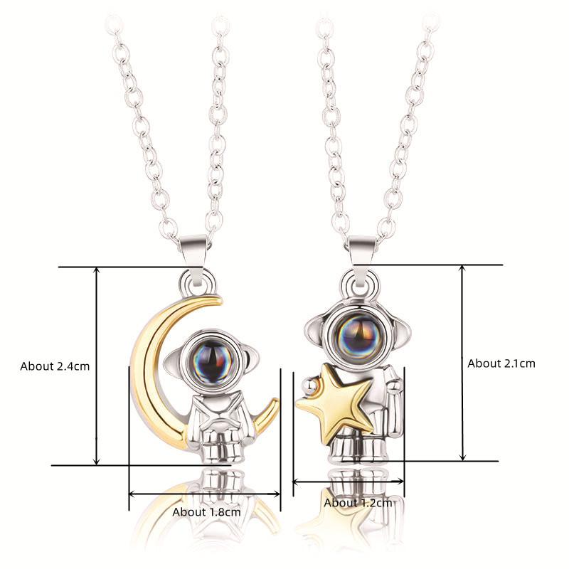

Astronaut Star Moon Pendant Couple Necklace For Women Men Lovers I Love You 100 Languages Projection Chain Necklace Zircon Gift