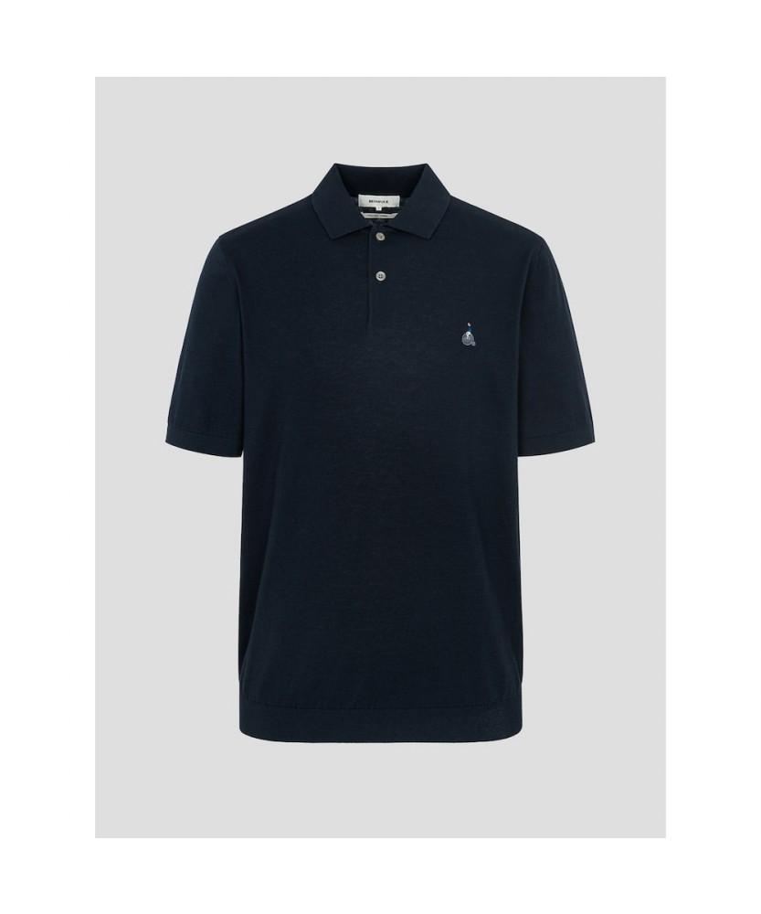 Binpolmen [Essential] Italian Cotton Collared Neck Knit Navy