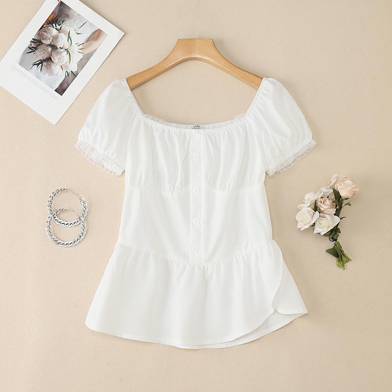 

VONDA Women Puff Sleeve Slim Waist Ruffled Casual Blouse S білий