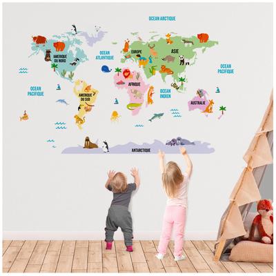 [R3452] - Multicolored 'World Map' Giant Sticker - 141x96 Cm
