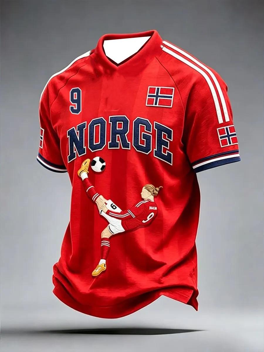 HLIHL 2026 Nieuw Heren Noors 3D Geprint Voetbalshirt Sneldrogend T-shirt, Geschikt voor Dagelijks en Trainingsgebruik. 5XL wit