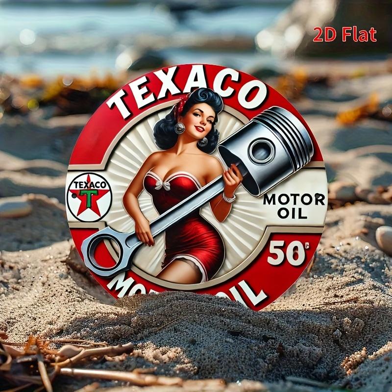 Vintage Texaco Oil Sign. 7.8" Round Weatherproof Aluminum for Garage, Porch or Coffee Shop.