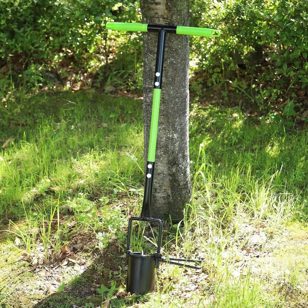 Carbon Steel Bulb Planter Tool T-Shaped Long Handled Grass Drill Tool Heavy Duty Foot Pedal Bulb Sod Transplant Lawn Gardening
