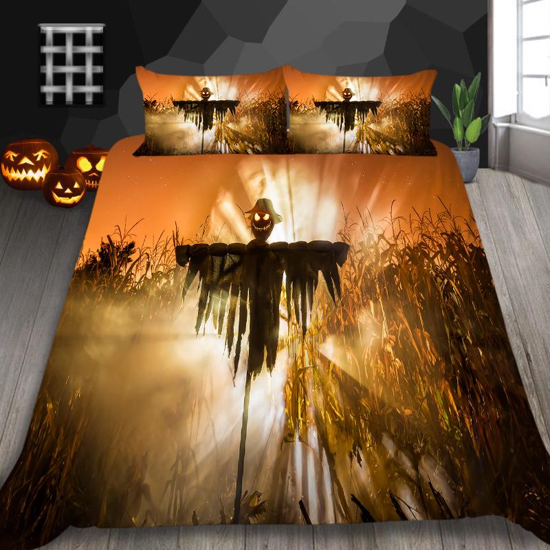 Halloweenská domácí sada povlečení s dýňovým vzorem lampy povlak na přikrývku a povlak na polštář 2/3 plné velikosti pratelné pohodlné povlečení