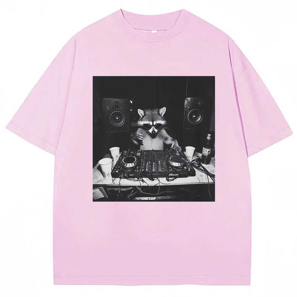 Funny raccoon DJ T-shirtfunny animal women's vintage T-shirt oversized casual streetwear T-shirt