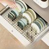 Retractable Perforated Kitchen Dish Rack with Drain Tray Household Partition Design Countertop Cup Storage Rack