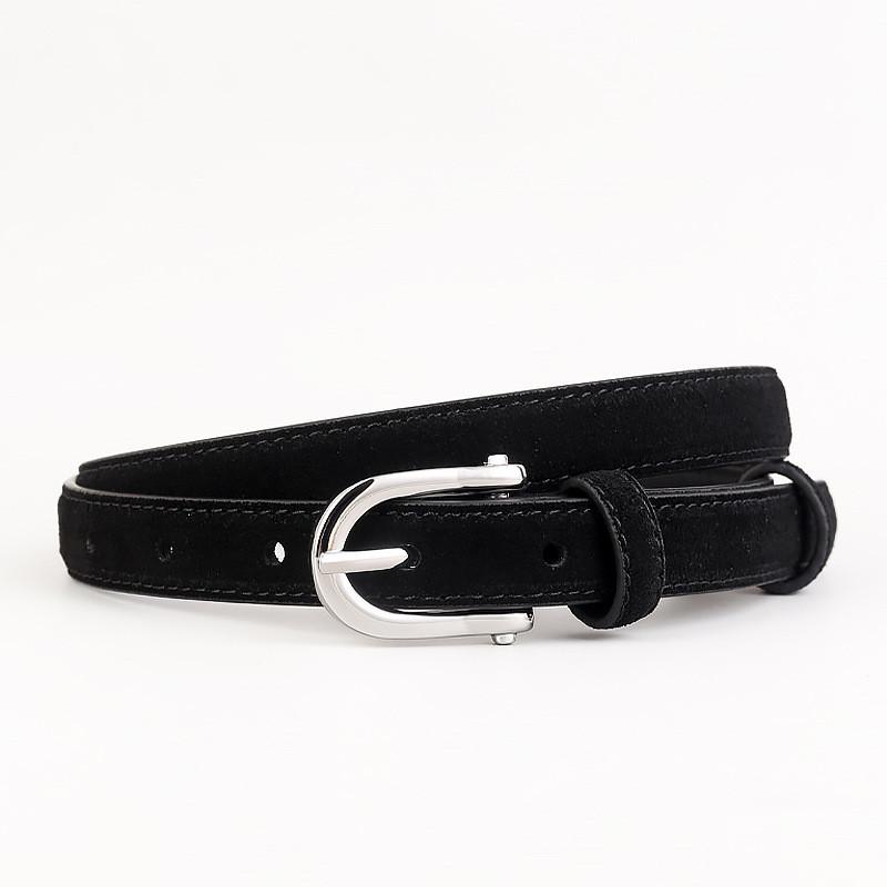 

Genuine Leather Womens Slim Belt With Pin Buckle For Casual Jeans And Dresses Black