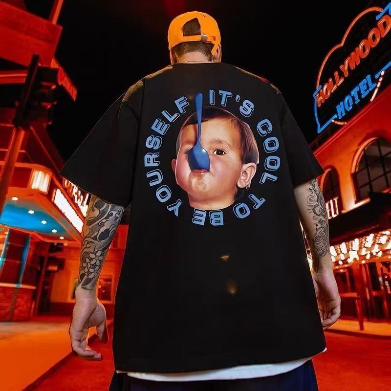 Men's Plus Size Trendy Short Sleeve Loose T-shirt - Summer Half Sleeve 300 Jin