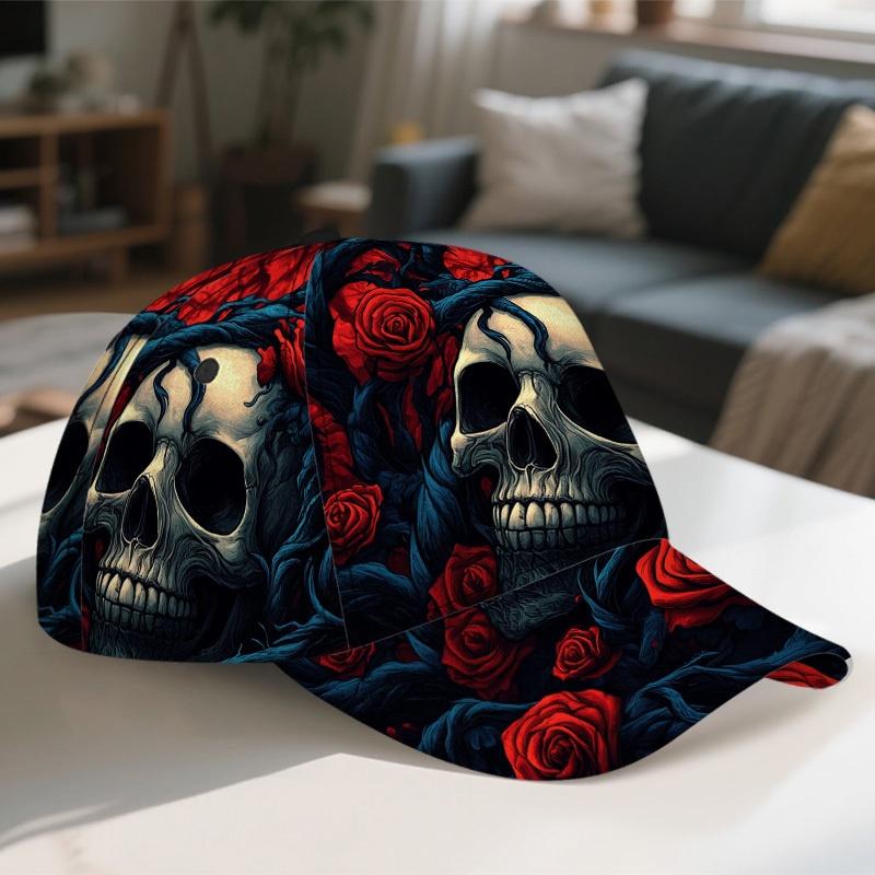 1pc Skull and Roses Print Classic Baseball Cap Casual Adjustable Duckbill Hat Perfect for Daily Wear Lightweight Design