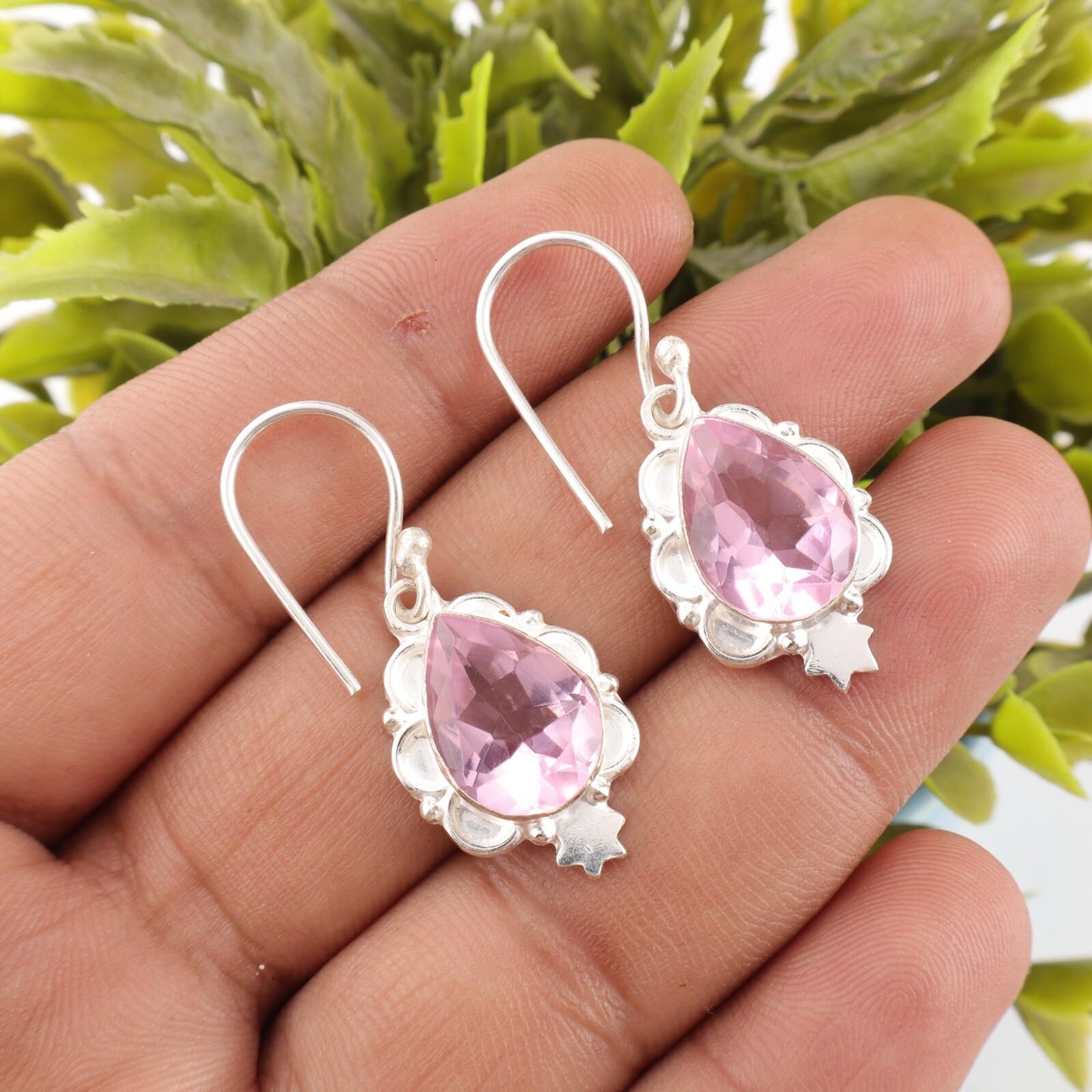 

Морганит Драгоценный камень 925 Стерлинговое серебро Ювелирные изделия ручной работы Серьги-заявления 1,6 EE-163-5