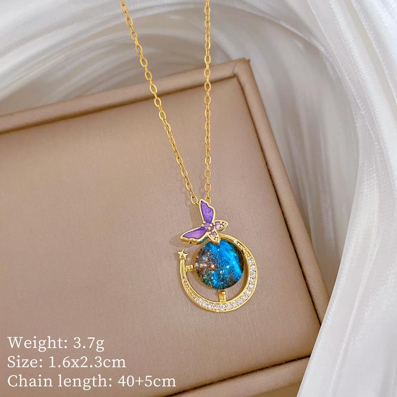 

Starry Sky Colorful Butterfly Shape Pendant Necklace for Women 2025 New Fashion Stainless steel Jewelry Wedding Party Accessories