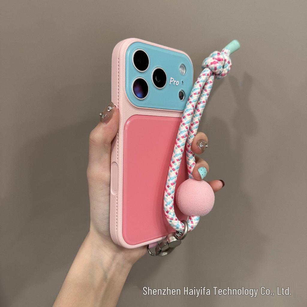 Compatible with Apple iPhone 16 Color-Block Soft Edge Dopamine Case with Large Window & Lanyard for 17 Promax
