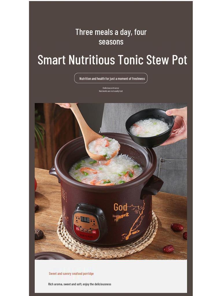 In Stock Fully Automatic Electric Stew Pot: 2.5-6L Ceramic Multi-functional Clay Pot for Soups, Porridge, and Health Cooking