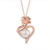 Silver 925 Heart Necklace Exquisite Necklace with Heart-shaped Center Inlaid with White Freshwater Pearls and Roses