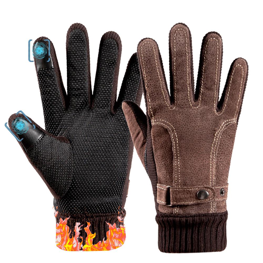 

Зимние водонепроницаемые рабочие перчатки из натуральной кожи с сенсорным экраном, фирменные мужские перчатки, утолщенные матовые кожаные перчатки One Size