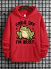 Drop Shoulder Hip Hop Sports Sweatshirt Men, Humorous Mood Frog Quote Print Daily Comfort Khaki Hoodie