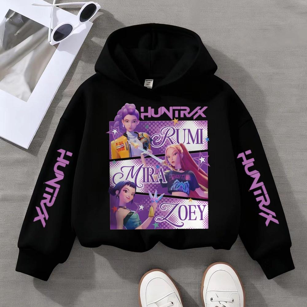 

K-pop Охотники на демонов Ангел Креативный принт Детские топы Осень и Зима Уличная мода Теплая толстовка с капюшоном для девочек 140