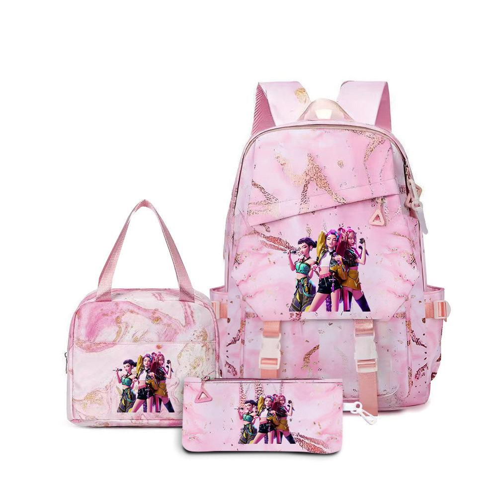 3 Piece School Backpack Set for Students Large Capacity Oxford Cloth Schoolbag with Shoulder Strap and Pencil Case