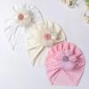 Cute Lace Flower Baby Hat Summer Mesh Elastic Newborn Indian Cap Solid Color Hollow Breathable Infant Girl Turban Hat Beanie