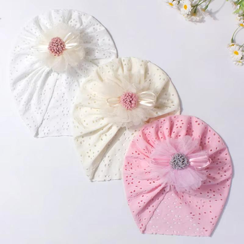 

Cute Lace Flower Baby Hat Summer Mesh Elastic Newborn Indian Cap Solid Color Hollow Breathable Infant Girl Turban Hat Beanie фіолетовий
