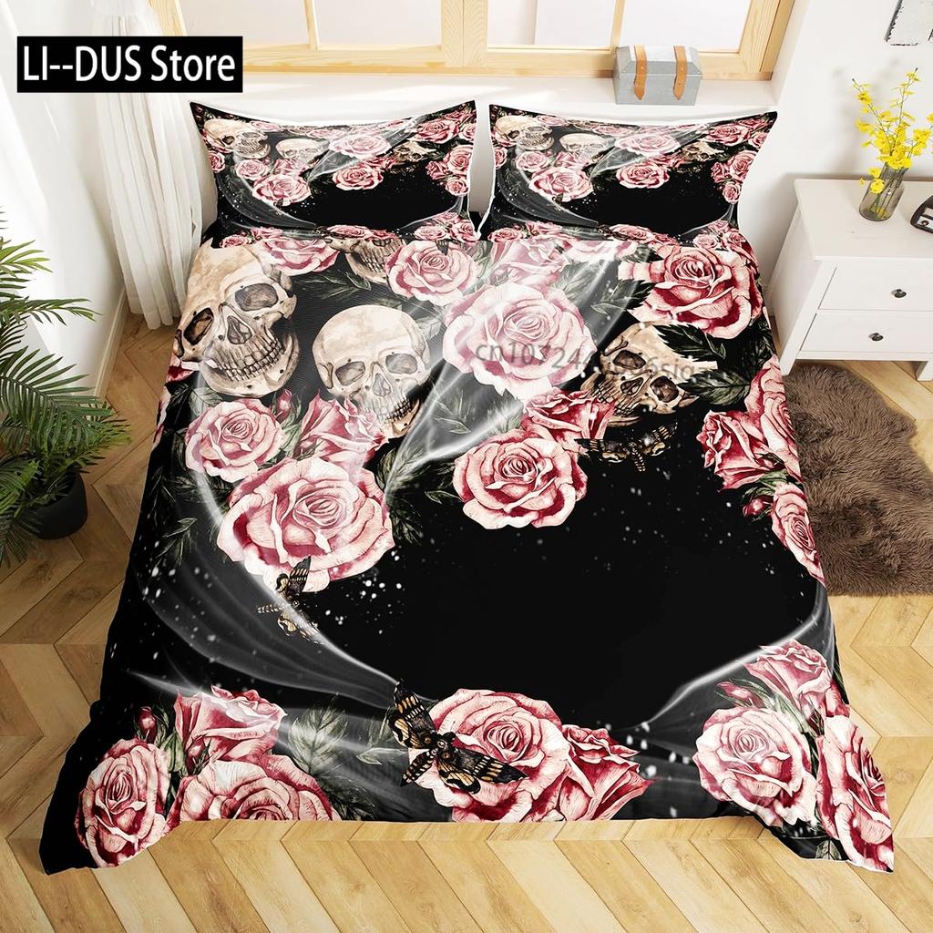 Sugar Skull Bedding Sets Queen King Full Size For Kids Colorful Flower Skeleton Bedding Decor Set With Pillowcases Room Decor