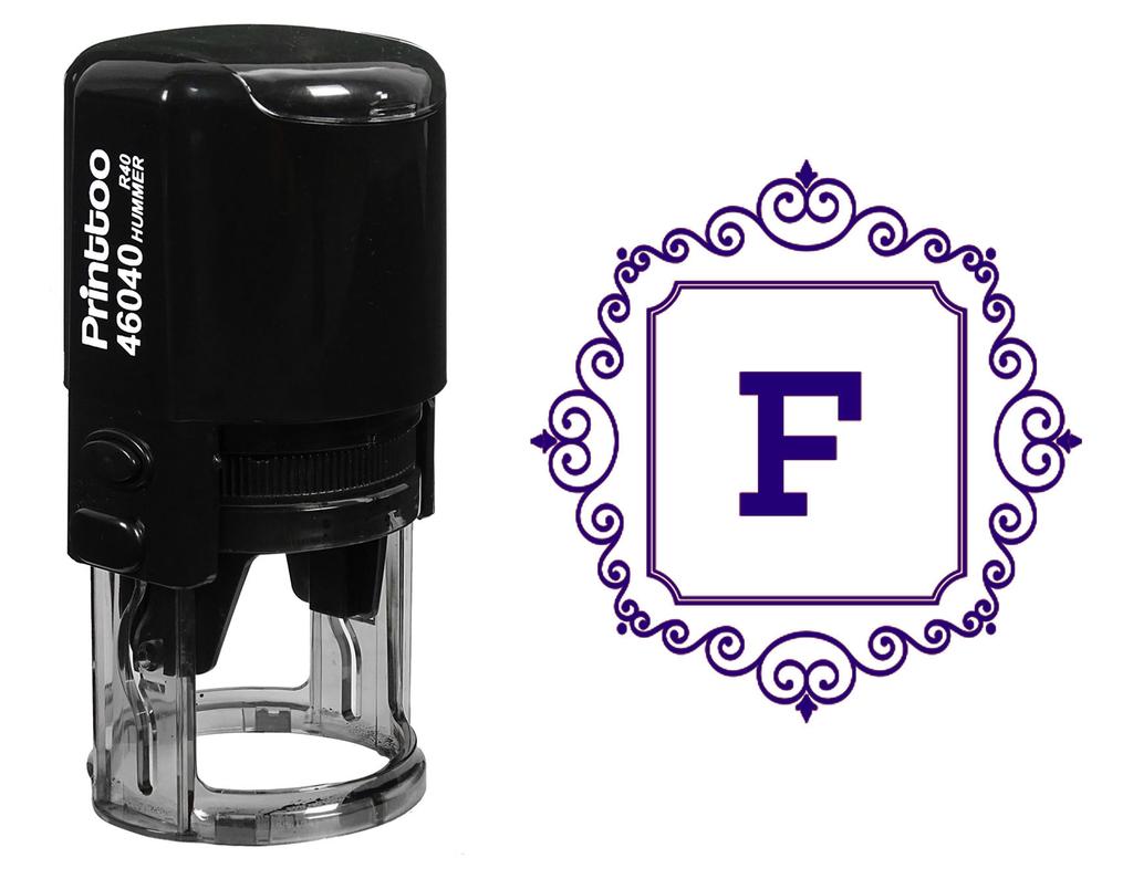 Printtoo Swirl Border Square F Alphabet Monogram Initial Self Inking Rubber Stamp R-40 Office