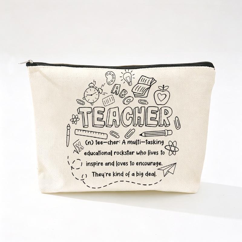 Teacher's Day Inspirational Slogan Makeup Bag - Portable Imitation Linen Zipper Pouch