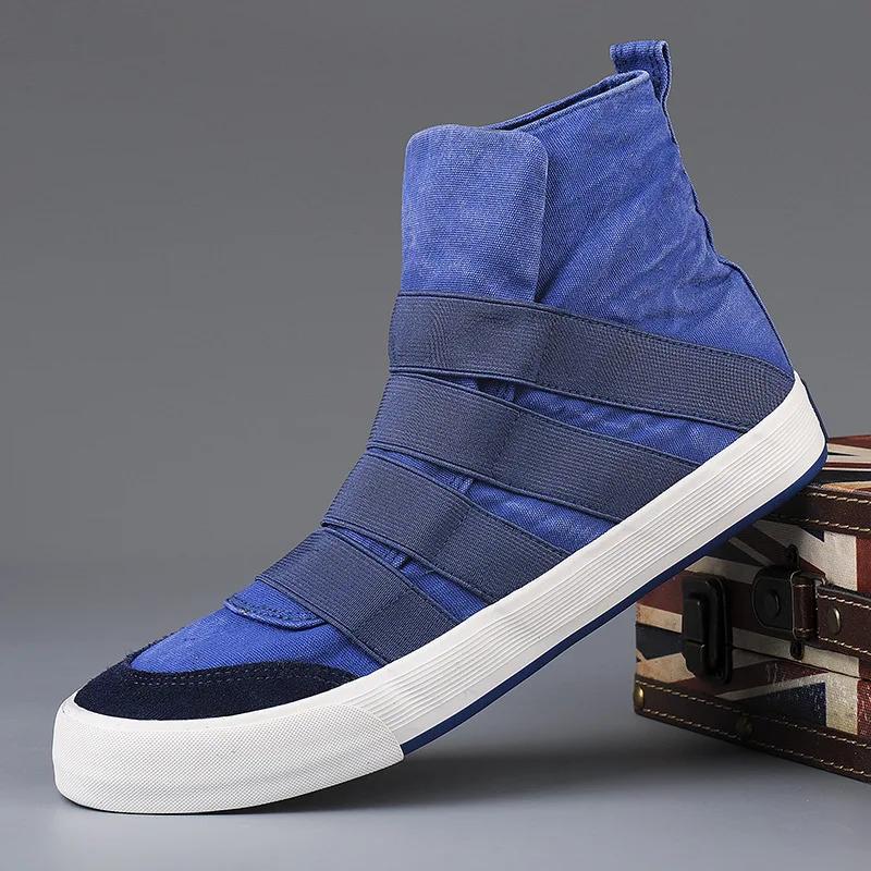 Men's Strap Canvas Shoes Korean Edition Fashion High Cut Lightweight Flat Shoes Outdoor Vacation Travel Sports Casual Shoes