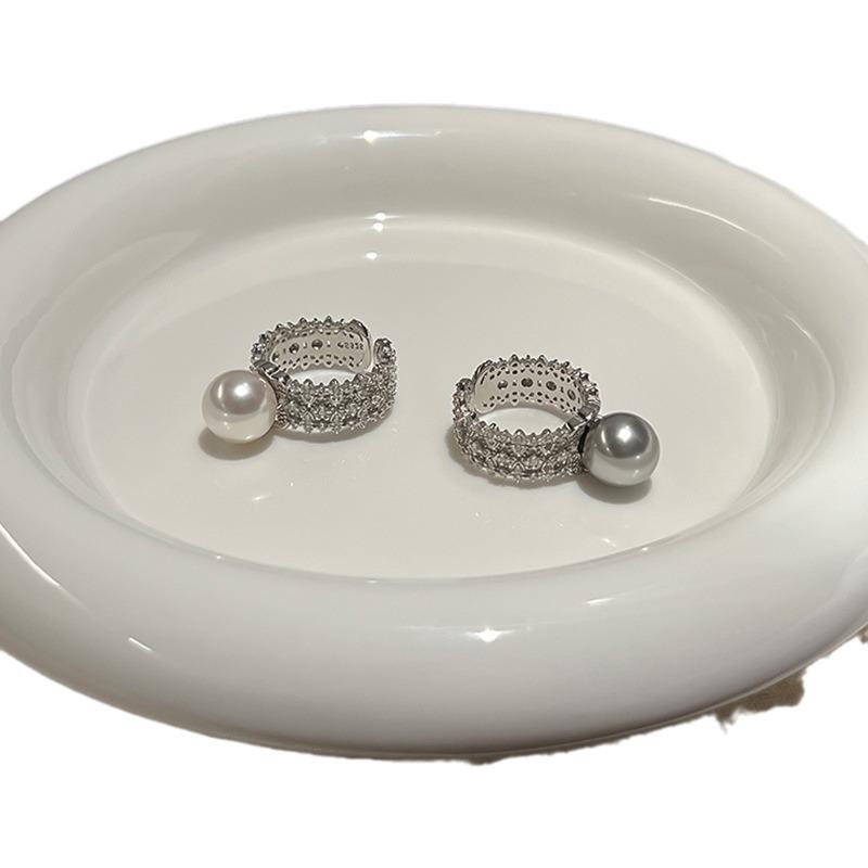 Heavy Industry Micro-Set Zircon Pearl Wide Open Ring Women'S Exquisite Unique Personality Fashion Temperament Ring Ring