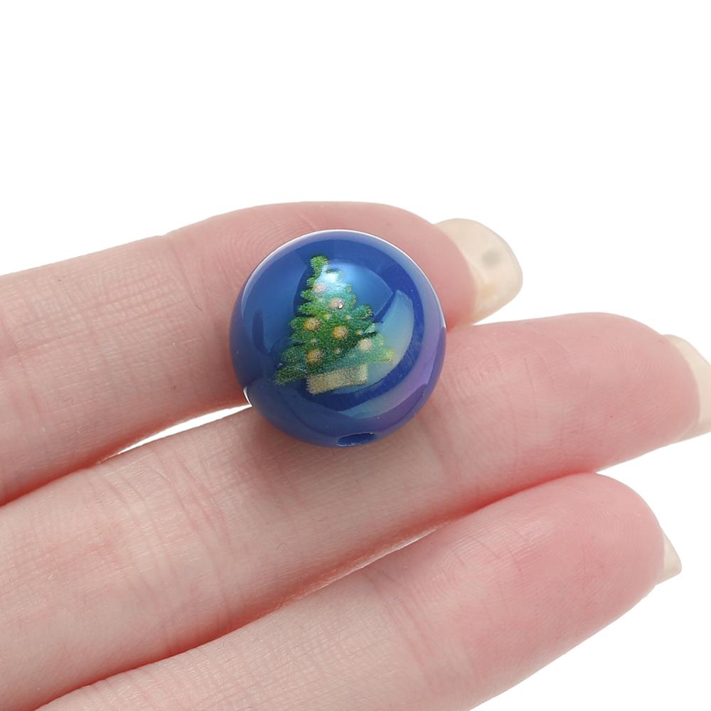 5pcs Acrylic Christmas Print Beads Colorful Square Round Spacer Bead for Bracelet Keychain DIY Jewelry Making Accessories