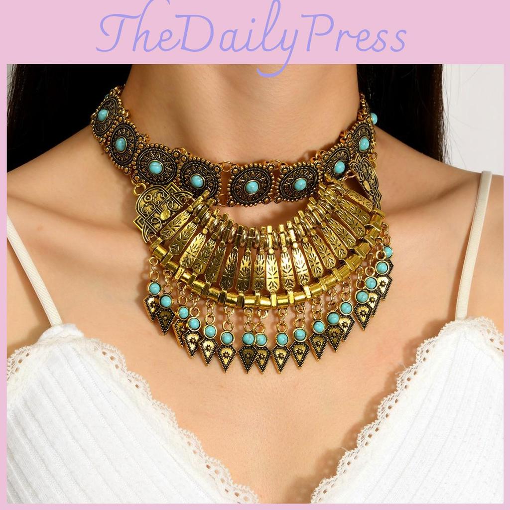 Ethnic Style Vintage Necklace With Water Wave Chain For Women Jewelry Accessory