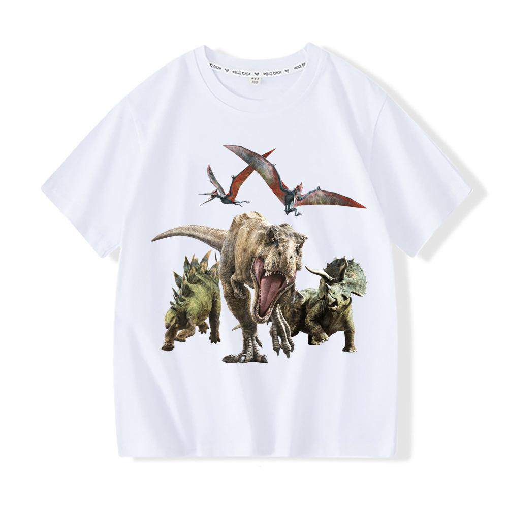 

Мир динозавров 100% хлопок мультяшные футболки детские милые для мальчиков и девочек с коротким рукавом дышащие каваий с круглым вырезом юрские футболки 100 белый