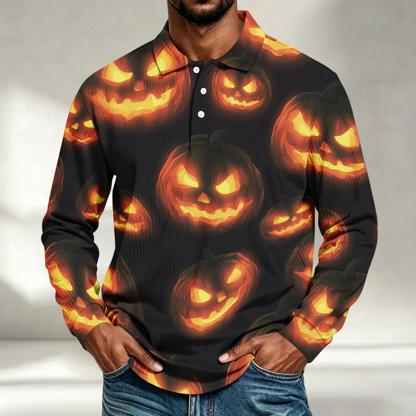 Men s Casual Halloween Printed Long Sleeve Shirt Loose Fit Top XXL
