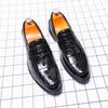 Fashion Red Brown Personalized Korean Style Crocodile Leather Casual Slip On Non-slip Men's Glossy Finish Tassel Loafer Leather Shoes