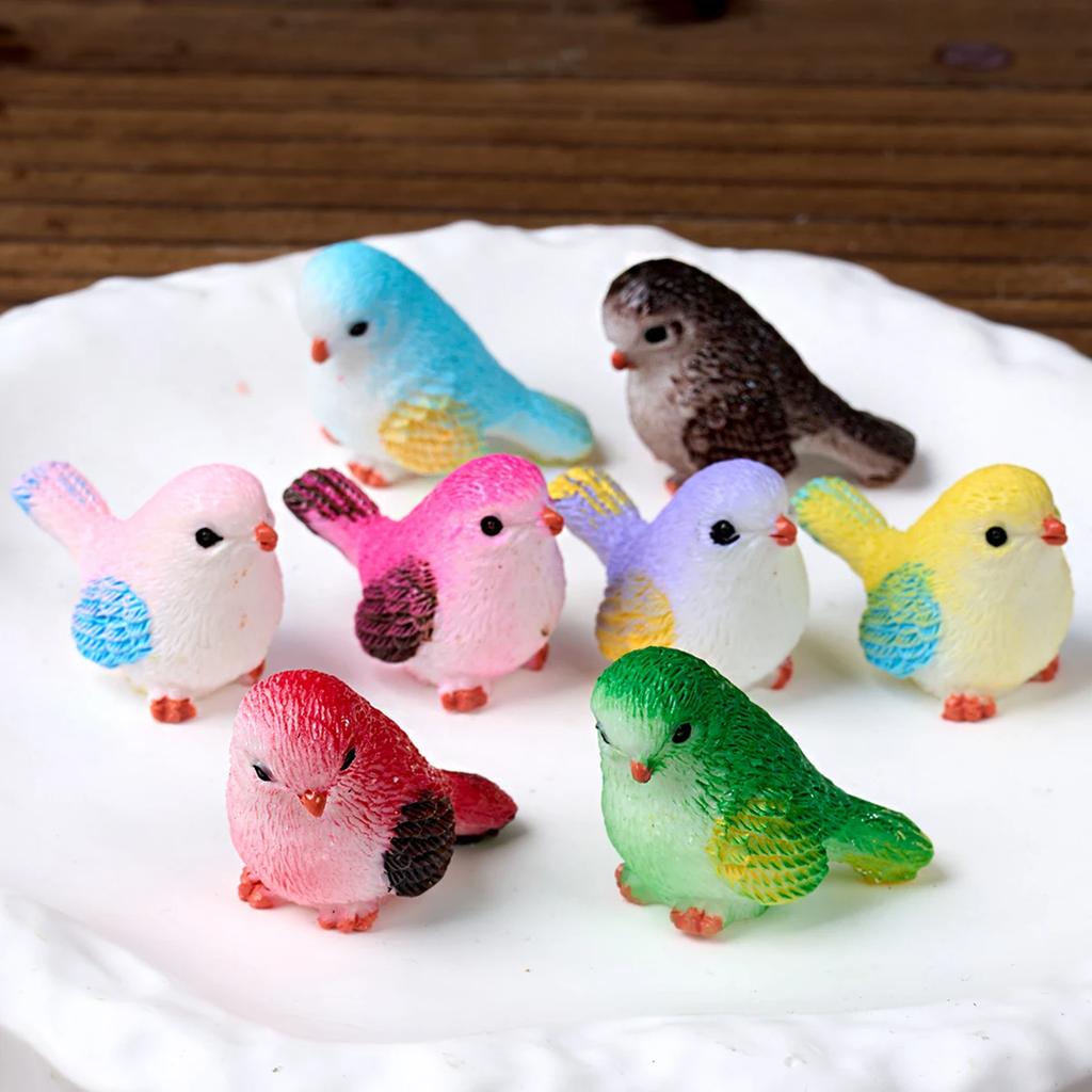 8pcs Miniature Bird Figurines Garden Decoration Animal Model Fairy Garden Moss Micro Landscape Artificial Little Bird Home Decor