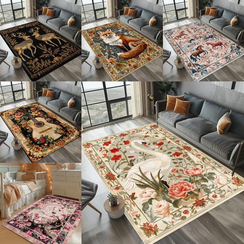 Nordic-style Mysterious Decorative Living Room Non-slip Rug Retro Style Large Area Bedroom Plush Rug Walk-in Closet Soft Mat