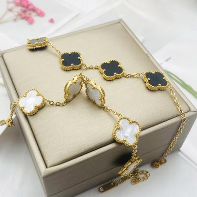 Four Leaf Clover Bracelet Double Sided Shell Necklace Women's Colorfast Titanium Bracelet