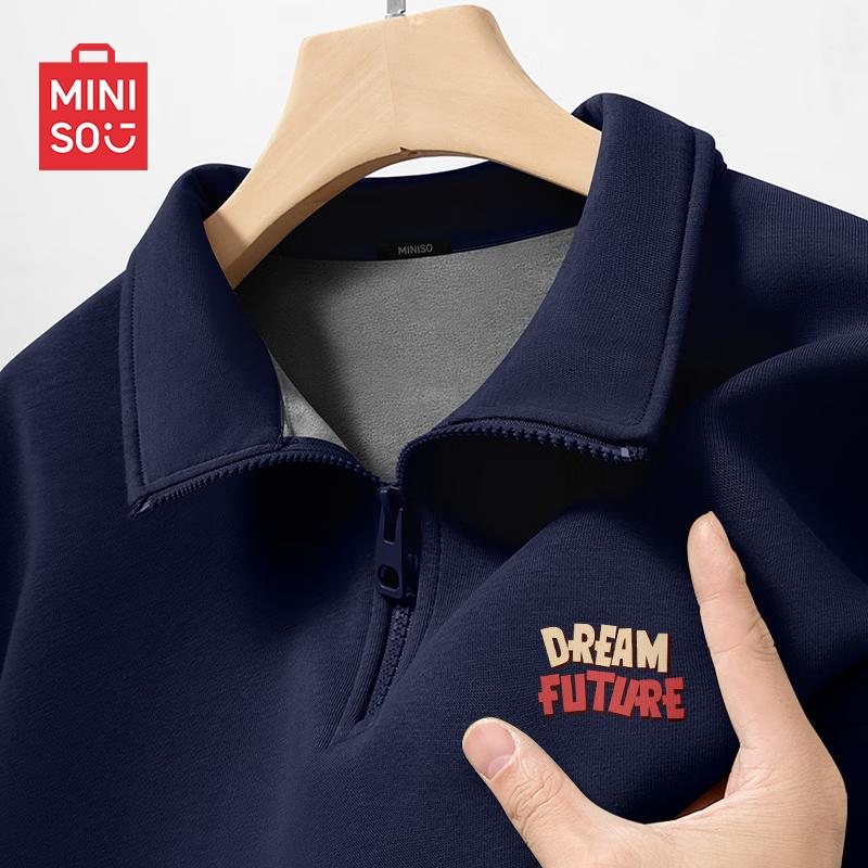 MINISO Herren Fleecegefüttertes Halb-Zip Stehkragen Sweatshirt
