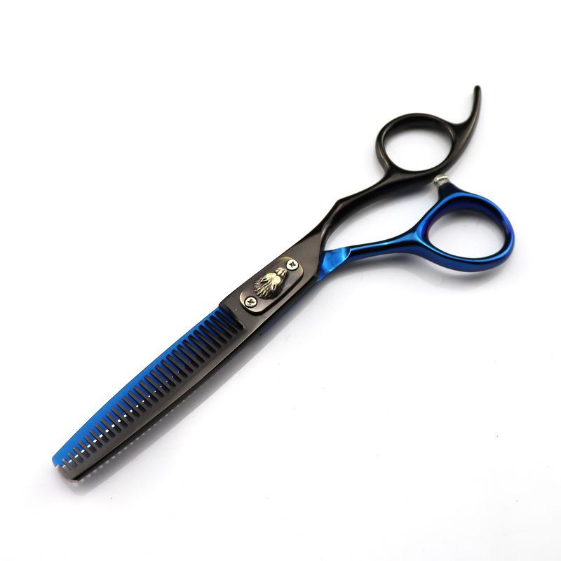 Black and Gold Wolf Head Hairdressing Scissors Set: Straight, Serrated, and Thinning Shears