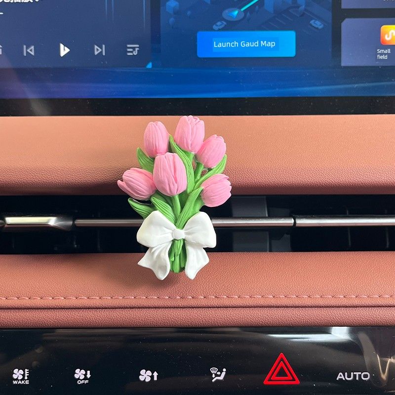 Niche Style Tulip Car Aromatherapy Fragrant Stone Dignified Flowers Car Vent Decorative Pendant Light Fragrance Gift