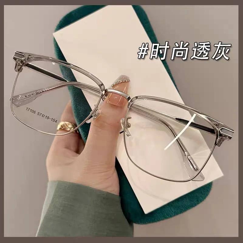 

Fashionable Transparent Gray Large Frame Protective Goggles Tr+Metal Glasses Return Anti Blue Light/Radiation Computer Glasses