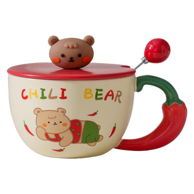 Cute And High-Value Bear Ceramic Cup With Lid And Spoon, Home Office Couple Water Cup Girl Gift
