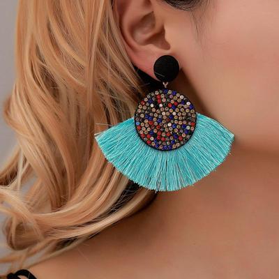Böhmische Retro Quastenohrringe mit buntem Diamantfächer-Design