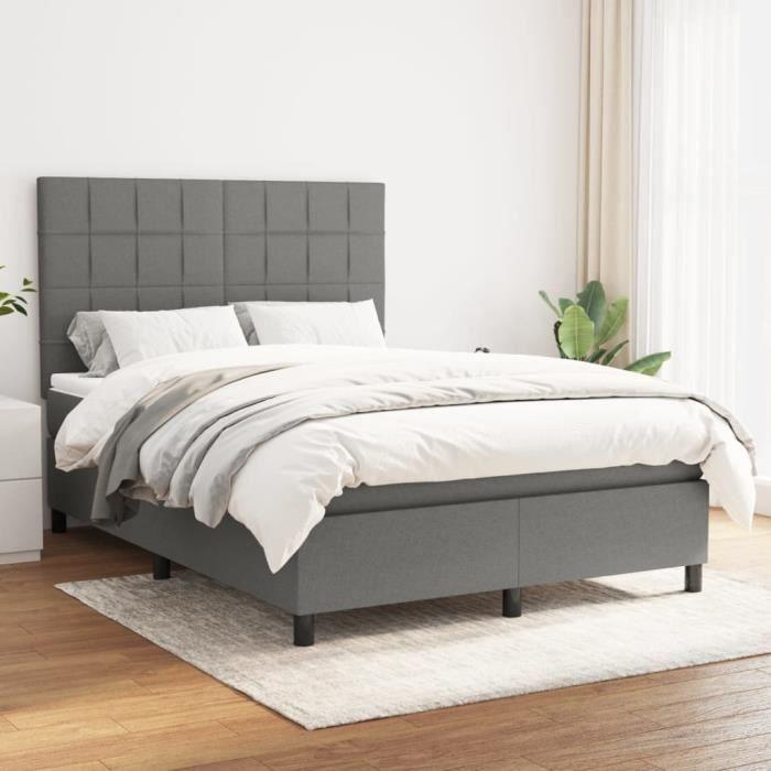 3141778 vidaXL Lit à sommier tapissier avec matelas Gris foncé 140x200cm Tissu