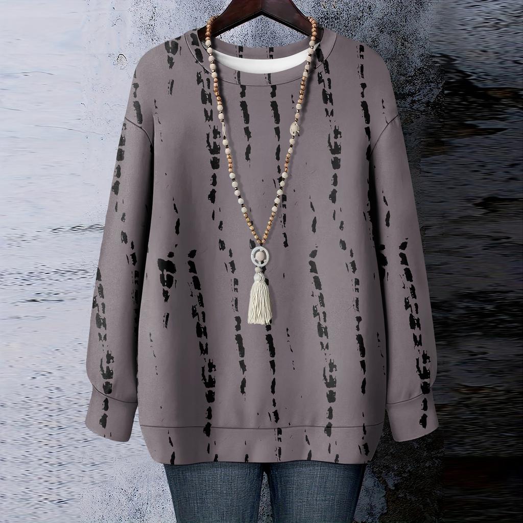 Women's Floral Print Round Neck Long Sleeved T-shirt Sweatshirt Top